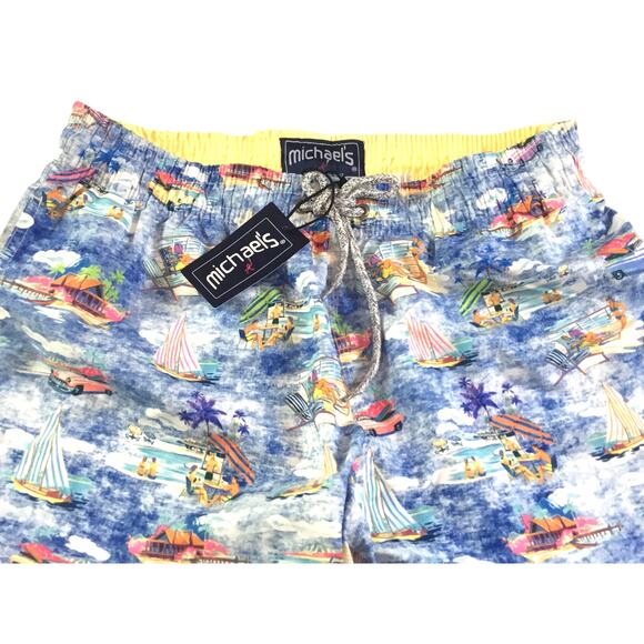Swim Trunks XL Michael's Cars Boats Docks Beach Scene BL NWT - Picture 3 of 5